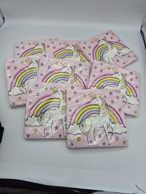8 packs - Unicorn Rainbow Party Napkins - Pink /White NIP